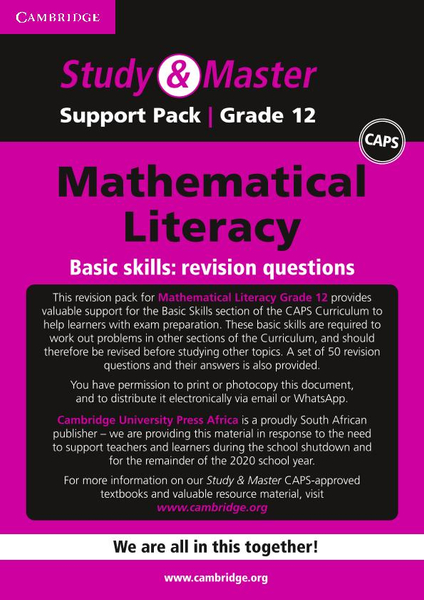 Study & Master Mathematical Literacy Grade 12 Support Pack