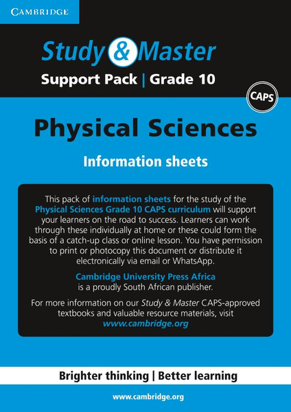 Study & Master Physical Sciences Grade 10 Physics information sheet