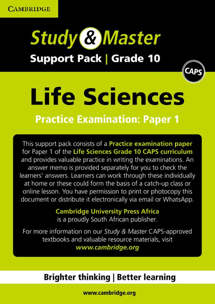 Study & Master Life Sciences Grade 10 Practice examination: Paper 1 memo