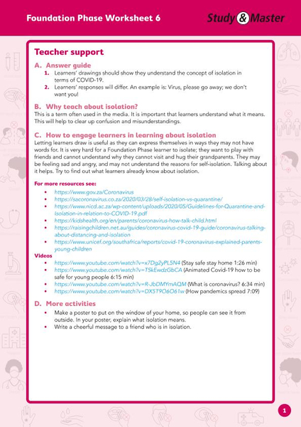 Study and Master Foundation Phase Worksheet 6 Teachers Support