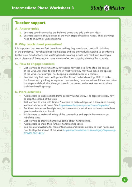 Study and Master Intermediate Phase Worksheet 3 Teachers Support