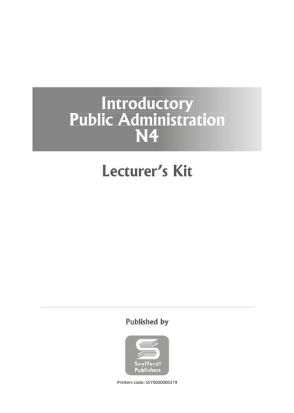 Introductory Public Administration N4 Lecturer's Kit