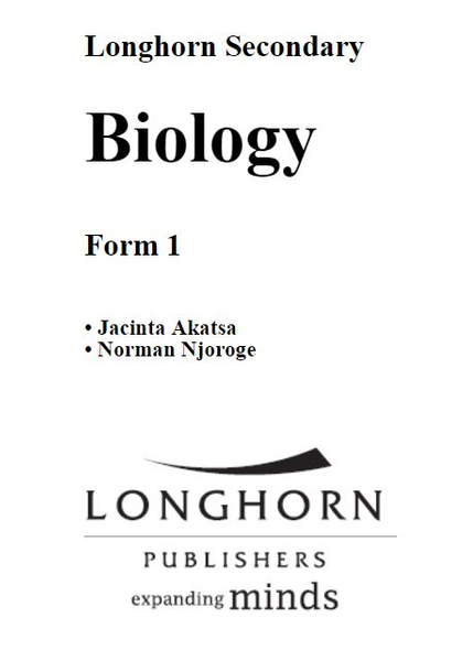 Longhorn Secondary Biology Students Book Form 1